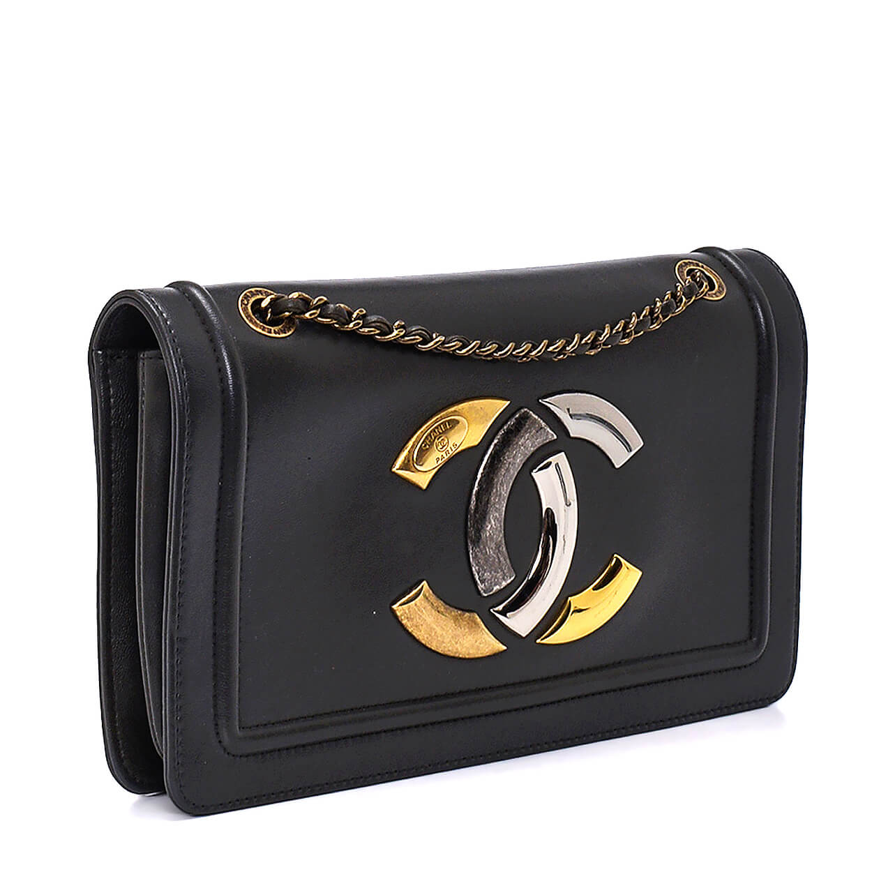 Chanel - Anthracite Leather Block Flap Bag